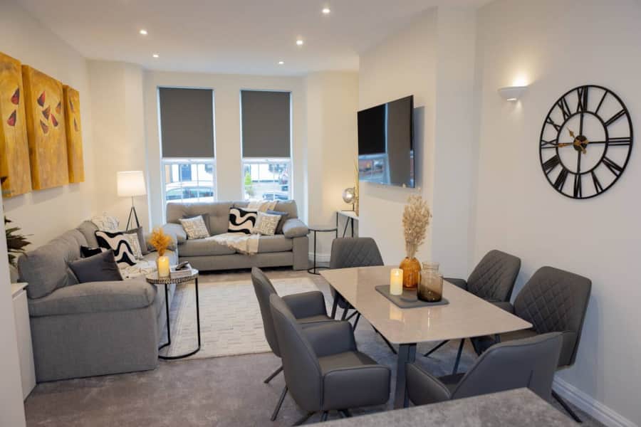 Full living and dining area in Apartment 1